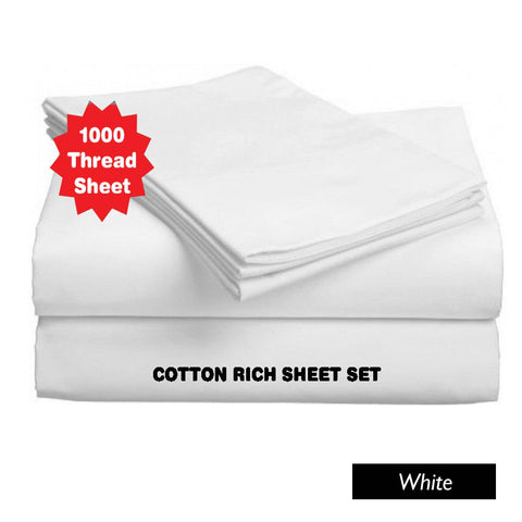 Accessorize 1000TC Cotton Rich Flat Fitted Sheet Set 40cm White King