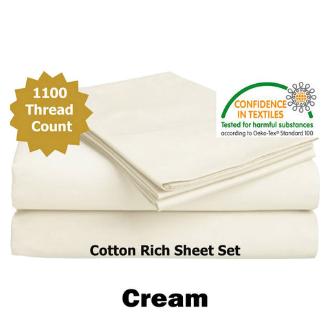Accessorize 1100TC Cotton Rich Flat Fitted Sheet Set 40cm Cream Queen