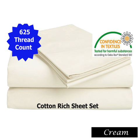 Accessorize 625TC Cotton Rich Flat Fitted Sheet Set 40cm Cream Queen