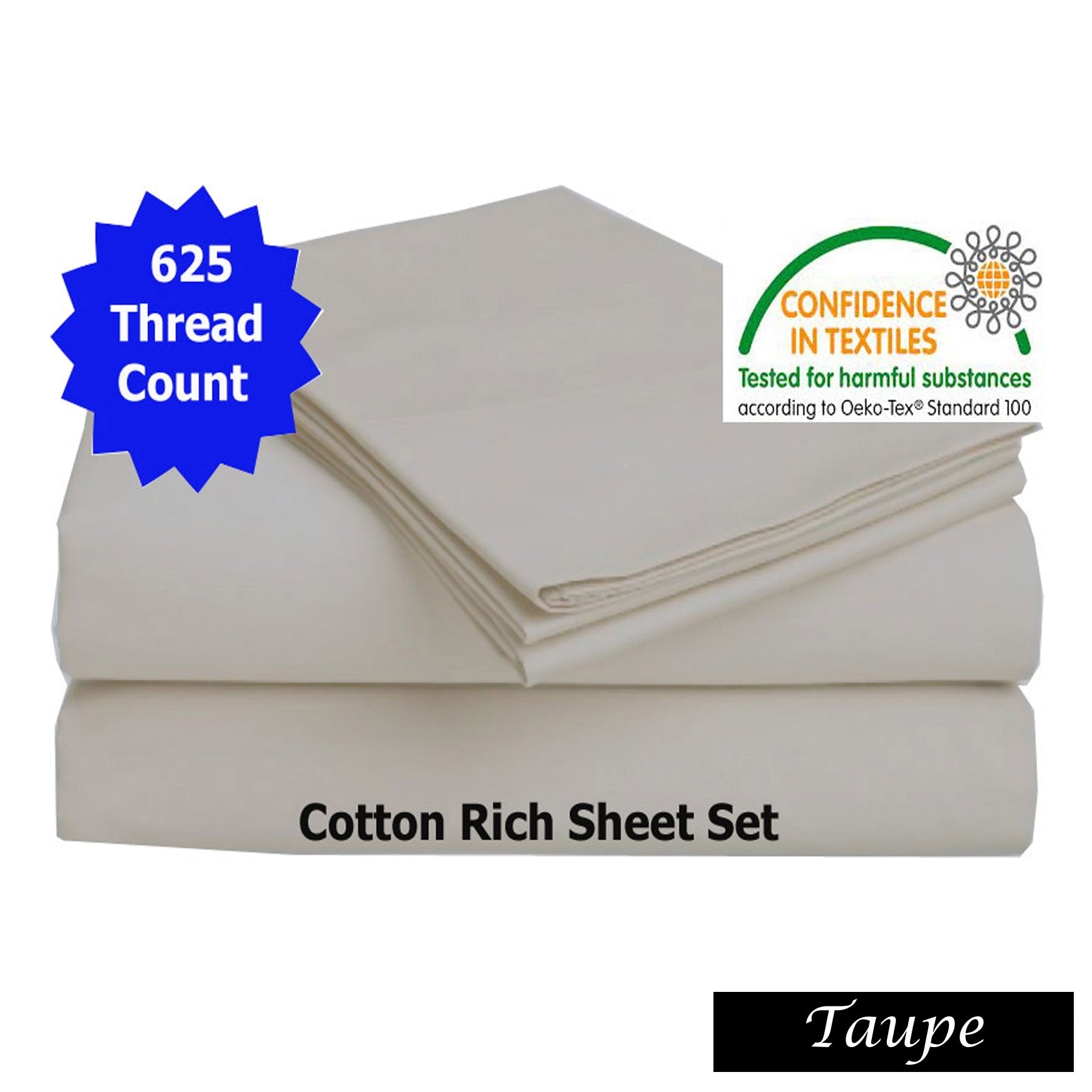 Accessorize 625TC Cotton Rich Flat Fitted Sheet Set 40cm Taupe King
