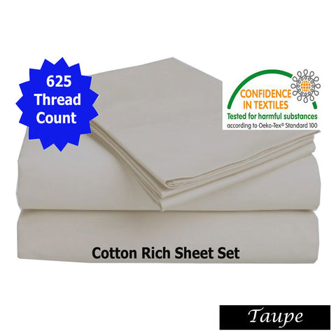 Accessorize 625TC Cotton Rich Flat Fitted Sheet Set 40cm Taupe King