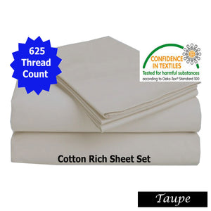 Accessorize 625TC Cotton Rich Flat Fitted Sheet Set 40cm Taupe Queen
