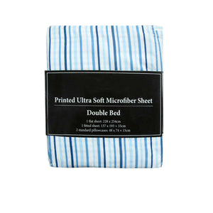 Assorted Brand Printed Microfibre Flat Fitted Sheet Set Blue Double