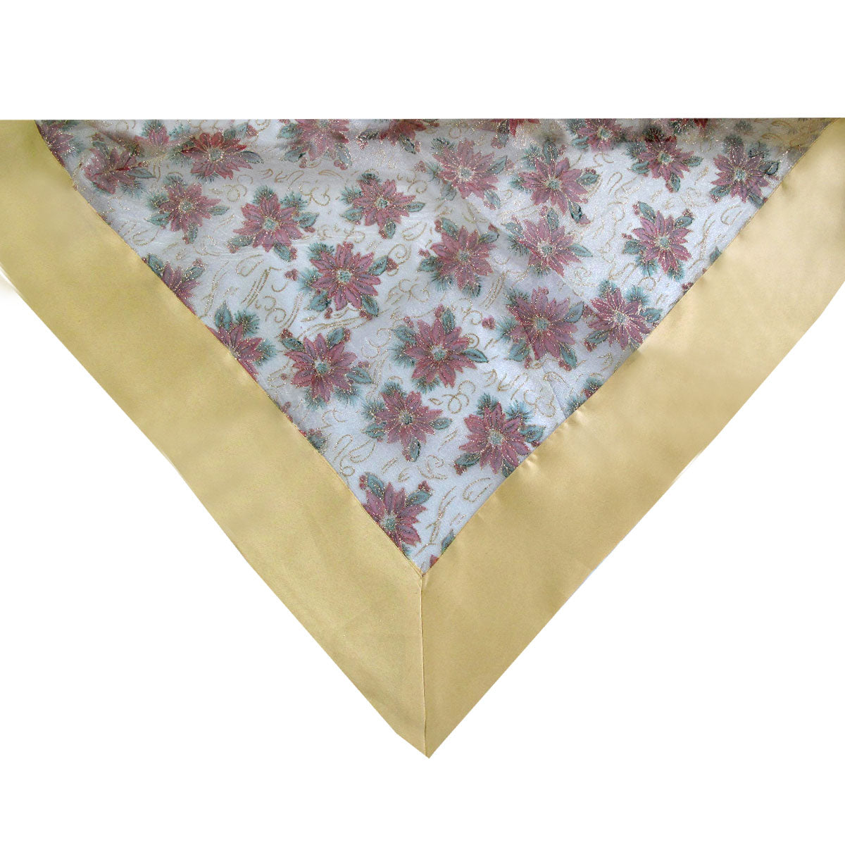Gold Poinsettia Sheer Organza Glitter Tablecloth Rectangular 150 x 260cm