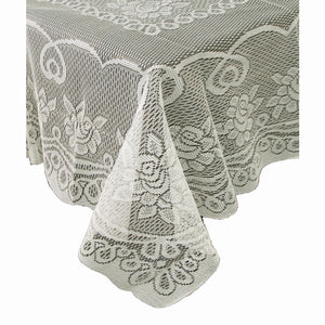 Rose Floral Lace Polyester Tablecloth Cream 130cm Square
