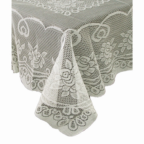 Rose Floral Lace Polyester Tablecloth Cream 130cm Square