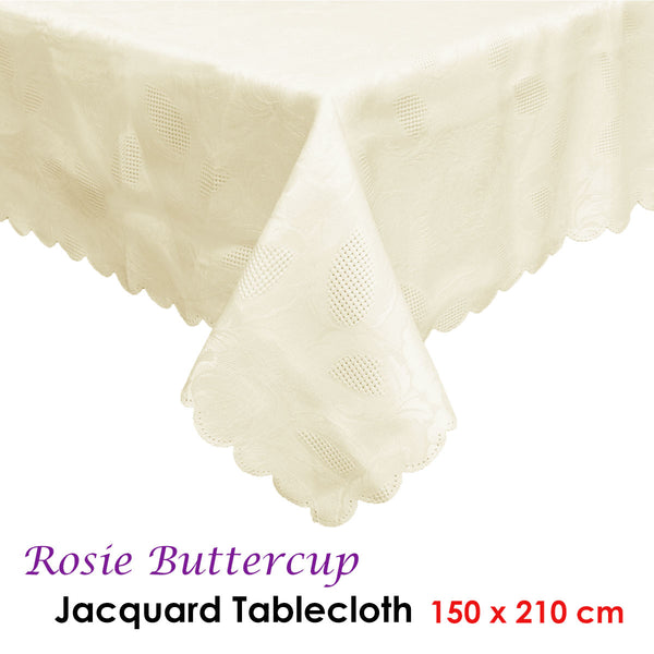 Rosie Floral Jacquard Tablecloth Rectangular 150 x 210cm Cream