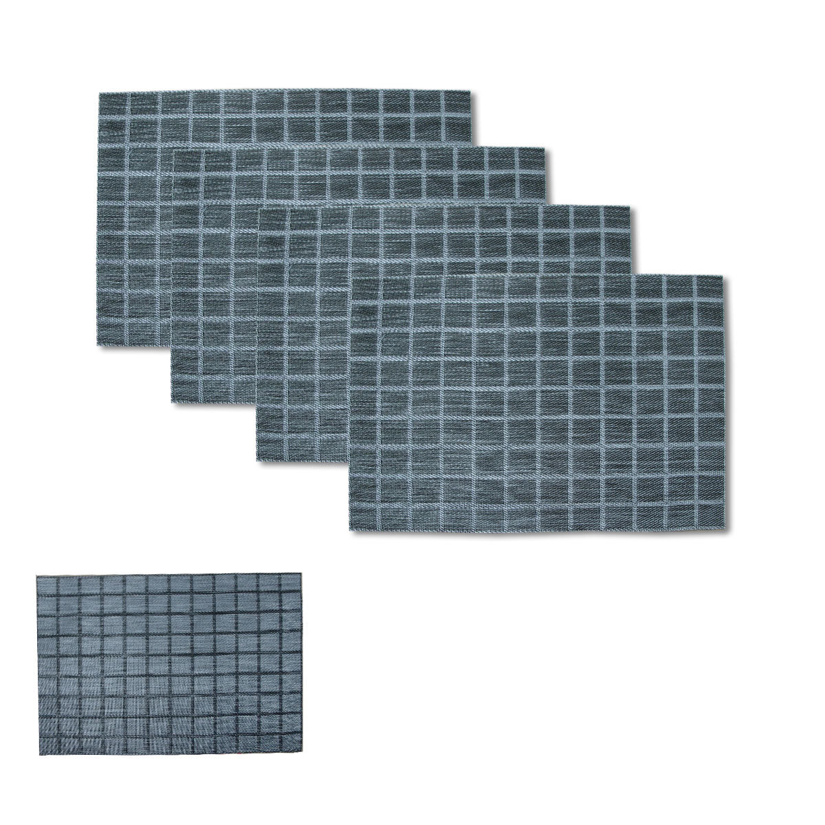 Choice Set of 4 Reversible PVC Table Placemats Checked Grey 45 x 30cm