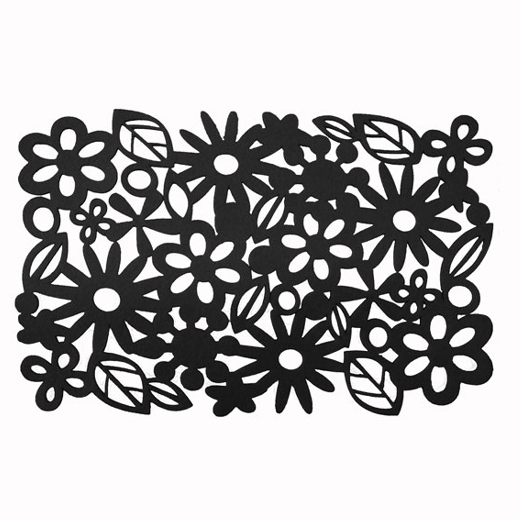 Choice Set of 4 Felt Floral Flower Rectangular Placemats Black 30 x 40cm