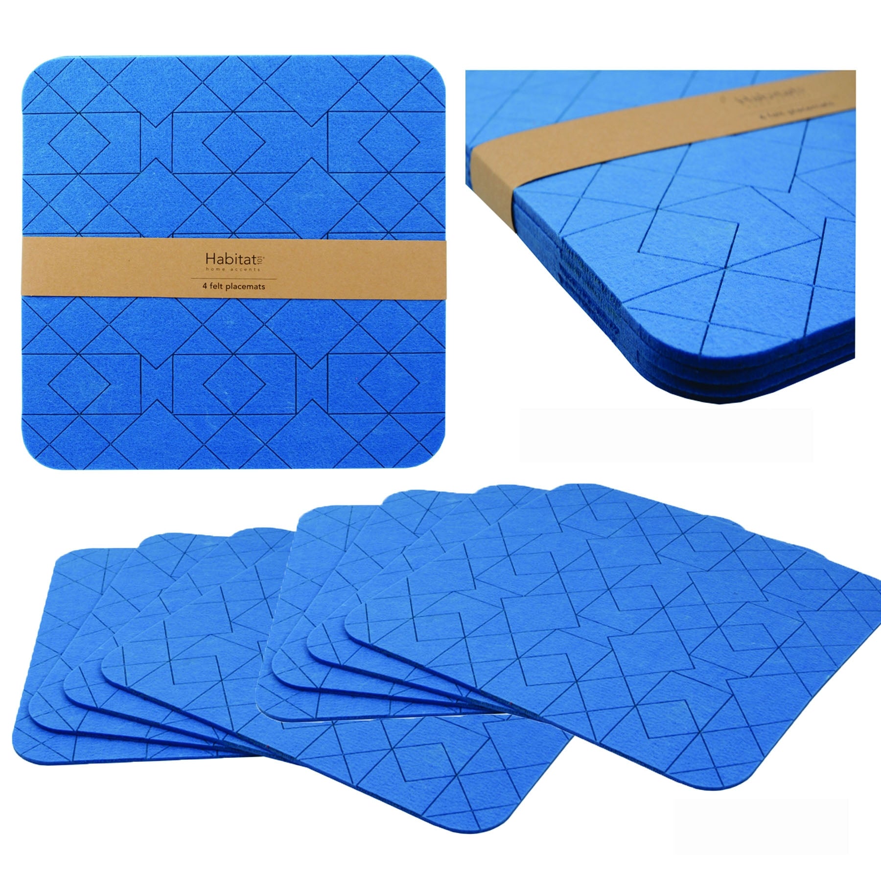 Lifestyle Brands Set of 8 Felt Placemats 35cm Square Cobalt Blue