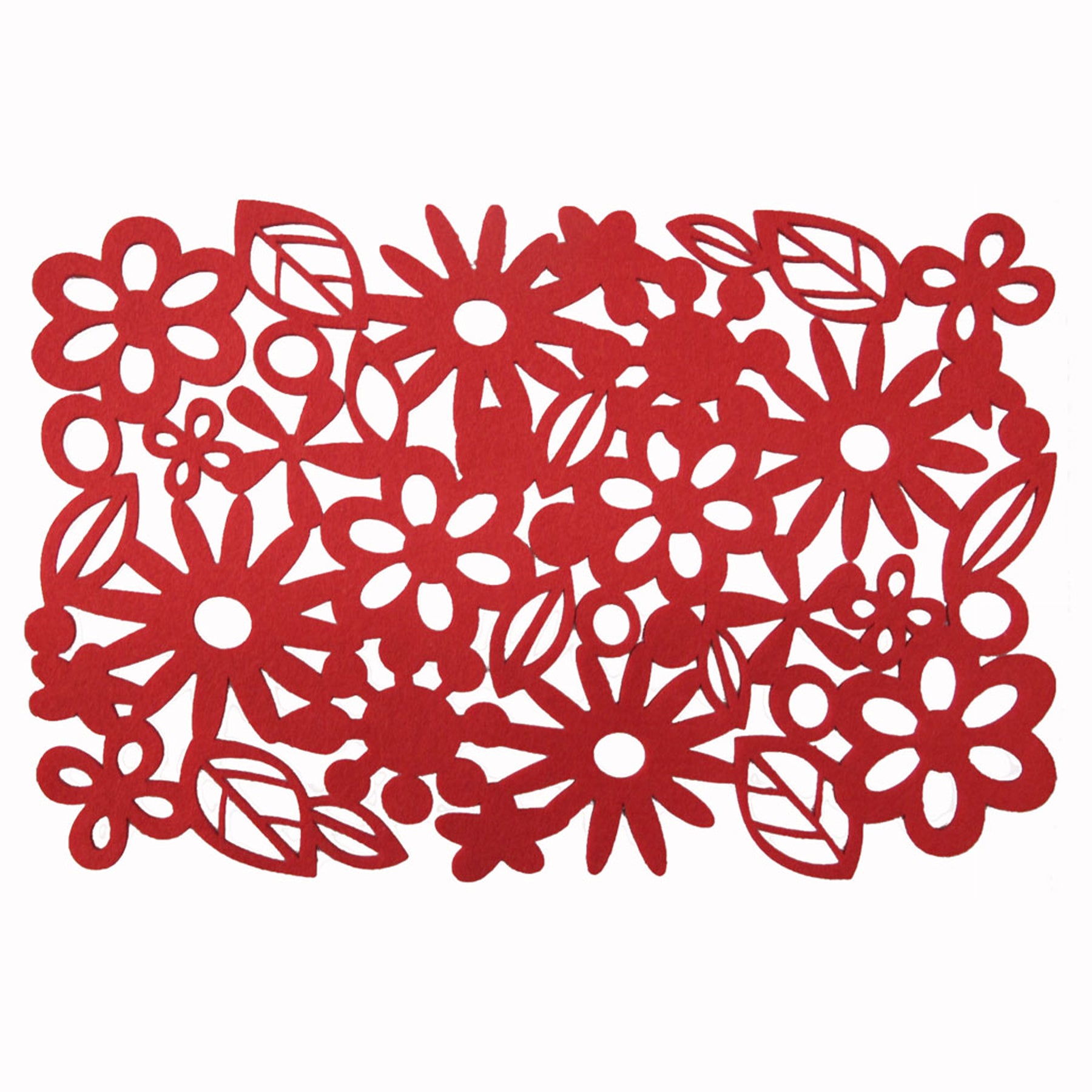 Choice Set of 4 Felt Floral Flower Rectangular Placemats Red 30 x 40cm