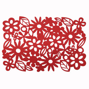 Choice Set of 4 Felt Floral Flower Rectangular Placemats Red 30 x 40cm