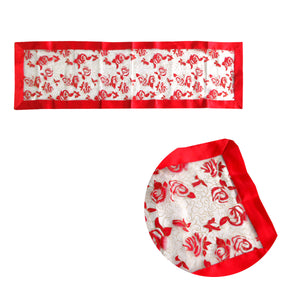 Christmas Floral Rosie Sheer Organza Glitter Tablerunner 40 x 138cm Red