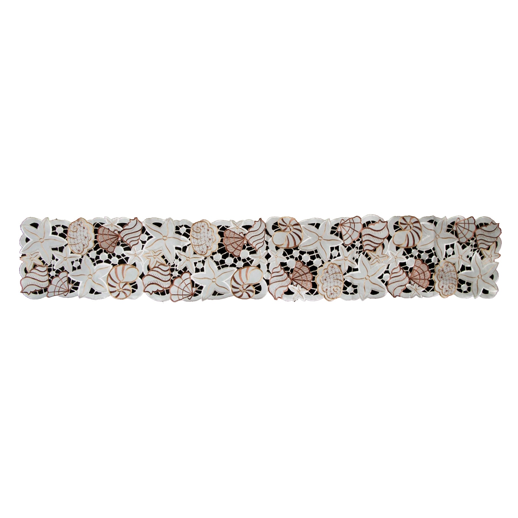 Embroidered Seashell Shell Table Runner 33 x 170cm Naural Brown