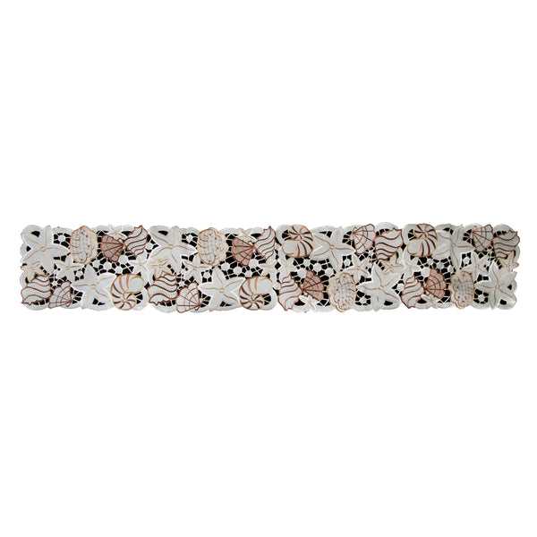 Embroidered Seashell Shell Table Runner 33 x 170cm Naural Brown