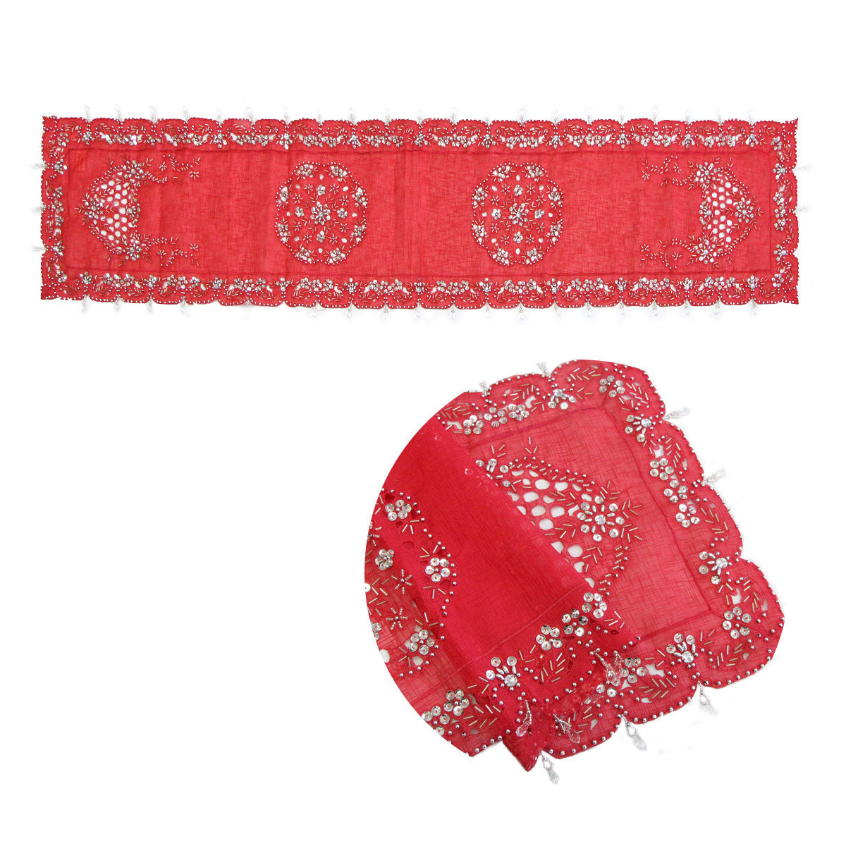 Stella Beaded Tablerunner Diamante Sequin 40 x 180cm Red