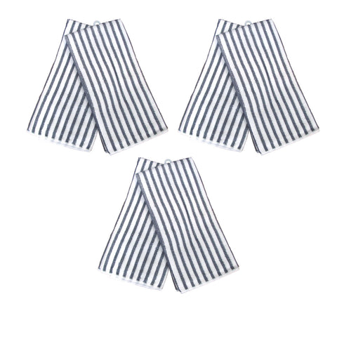 Set of 6 Microfibre Striped Tea Towels 40 x 60cm Charcoal Grey