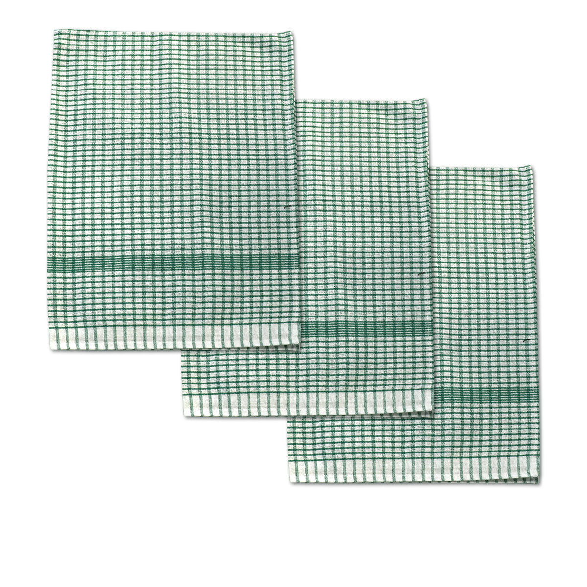 Set of 3 Jumbo Cotton Checked Tea Towels 60 x 90cm Green