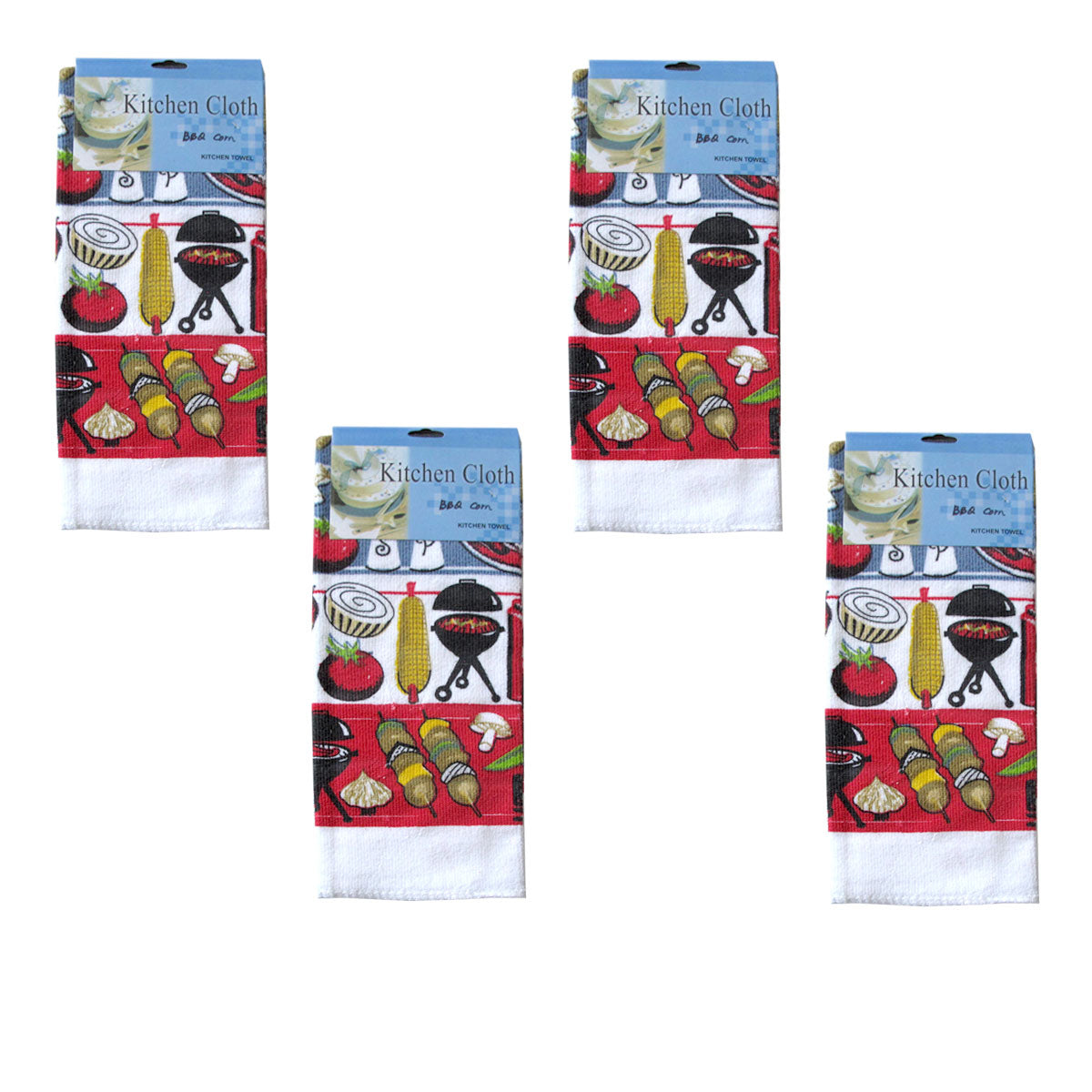 Set of 4 BBQ Corn Microfibre Printed Tea Towels 38 x 64cm