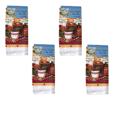 Set of 4 Coffee at Home Microfibre Printed Tea Towels 38 x 64cm