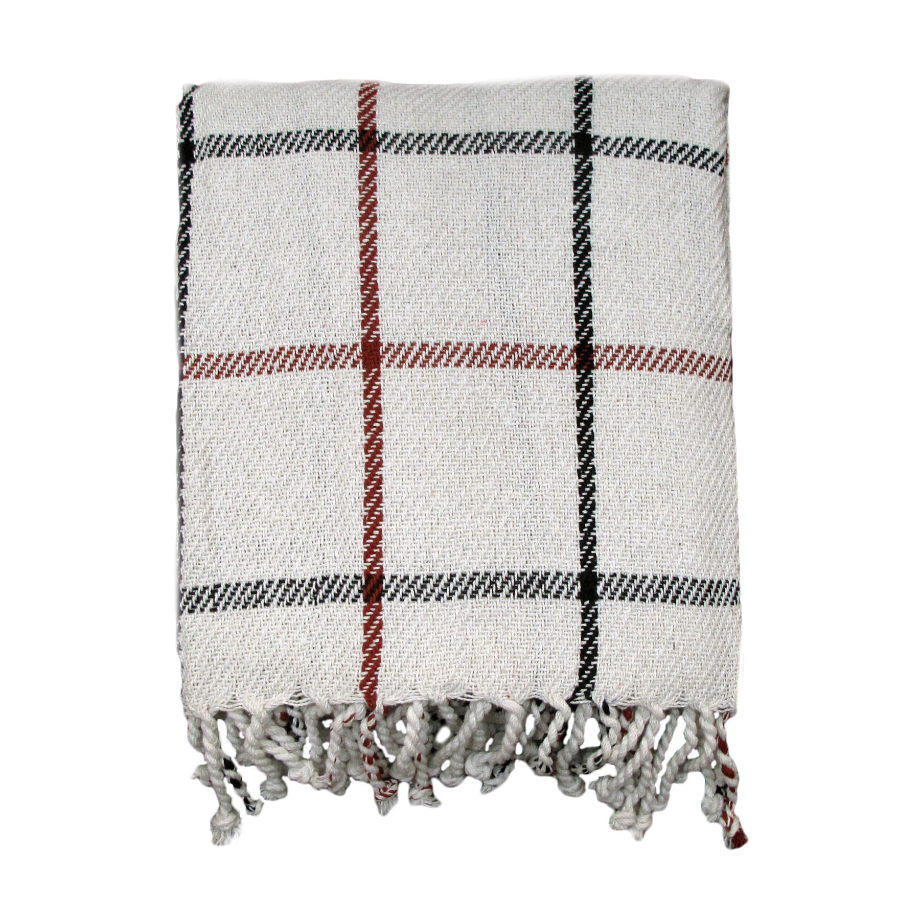 Creative Collections Plaid Check Cotton Fringe Blanket Throw 127 x 154cm