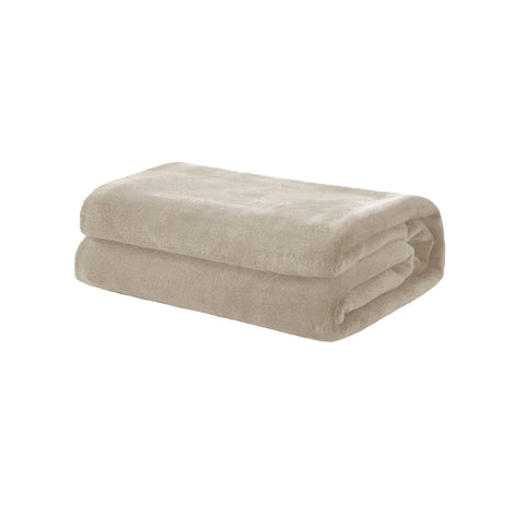 Soft Coral Fleece 250gsm Throw Rug Blanket Sand 160 x 220cm