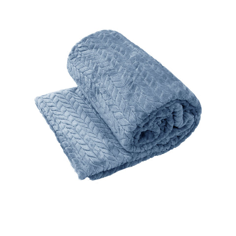 Herringbone Coral Fleece Blanket Throw Rug 330gsm 150 x 200 cm Blue