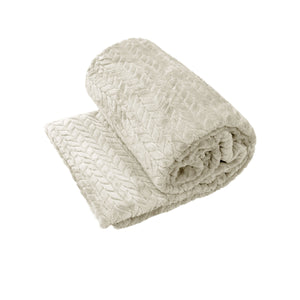 Herringbone Coral Fleece Blanket Throw Rug 330gsm 150 x 200 cm Oyster