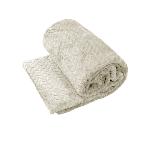 Herringbone Coral Fleece Blanket Throw Rug 330gsm 150 x 200 cm Oyster