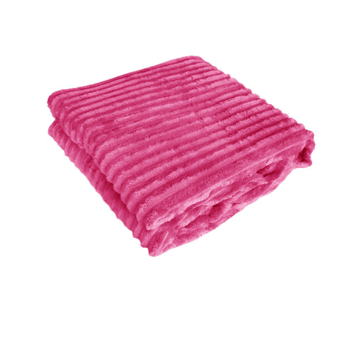 Corduroy Striped 240gsm Blanket Throw Rug Pink 120 x 150cm