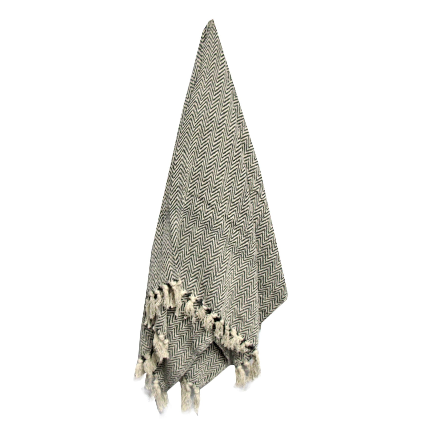 Home 2 Home Knitted Cotton Fringe Blanket Throw Rug Chevron Charcoal 127 x 152cm