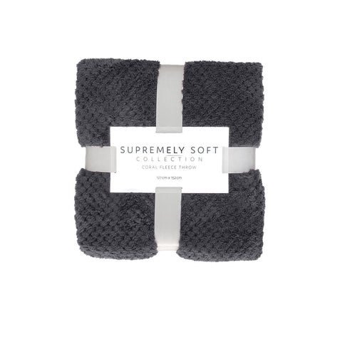 Soft Diamond Fleece 275gsm Throw Rug Blanket Charcoal Grey 127 x 152cm