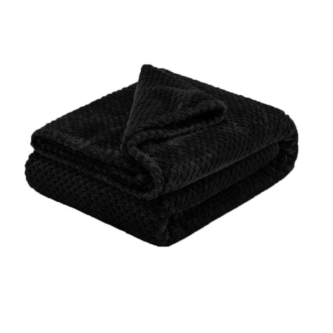 Soft Diamond Fleece 275gsm Throw Rug Blanket Black 150 x 200cm
