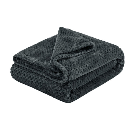 Soft Diamond Fleece 275gsm Throw Rug Blanket Charcoal Grey 150 x 200cm