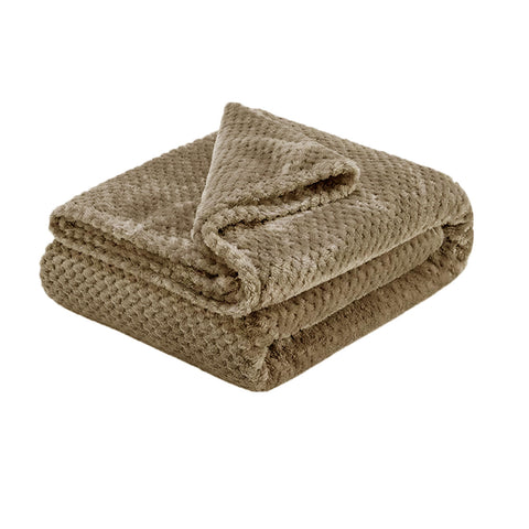 Soft Diamond Fleece 275gsm Throw Rug Blanket Latte Brown 150 x 200cm