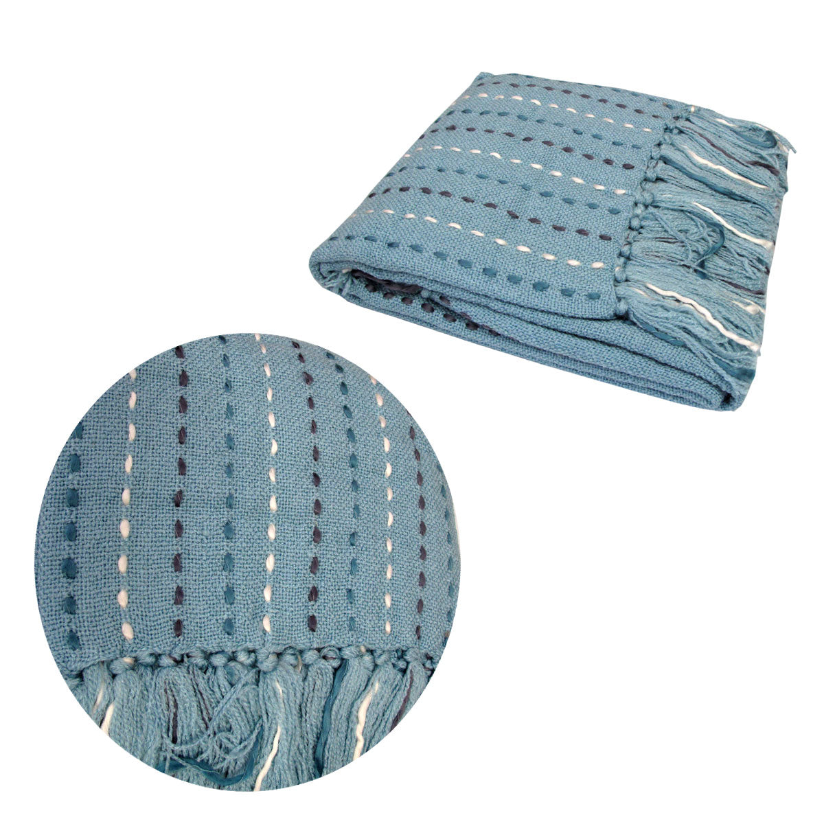 Galaxy Fringed Hand Stitch Acrylic Throw Rug Blanket Blue 110 x 140cm
