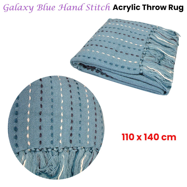 Galaxy Fringed Hand Stitch Acrylic Throw Rug Blanket Blue 110 x 140cm