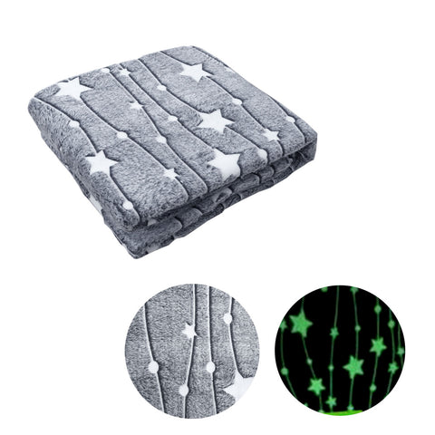 Grey Stars Glow in the Dark 350gsm Blanket Throw Rug 125 x 152cm