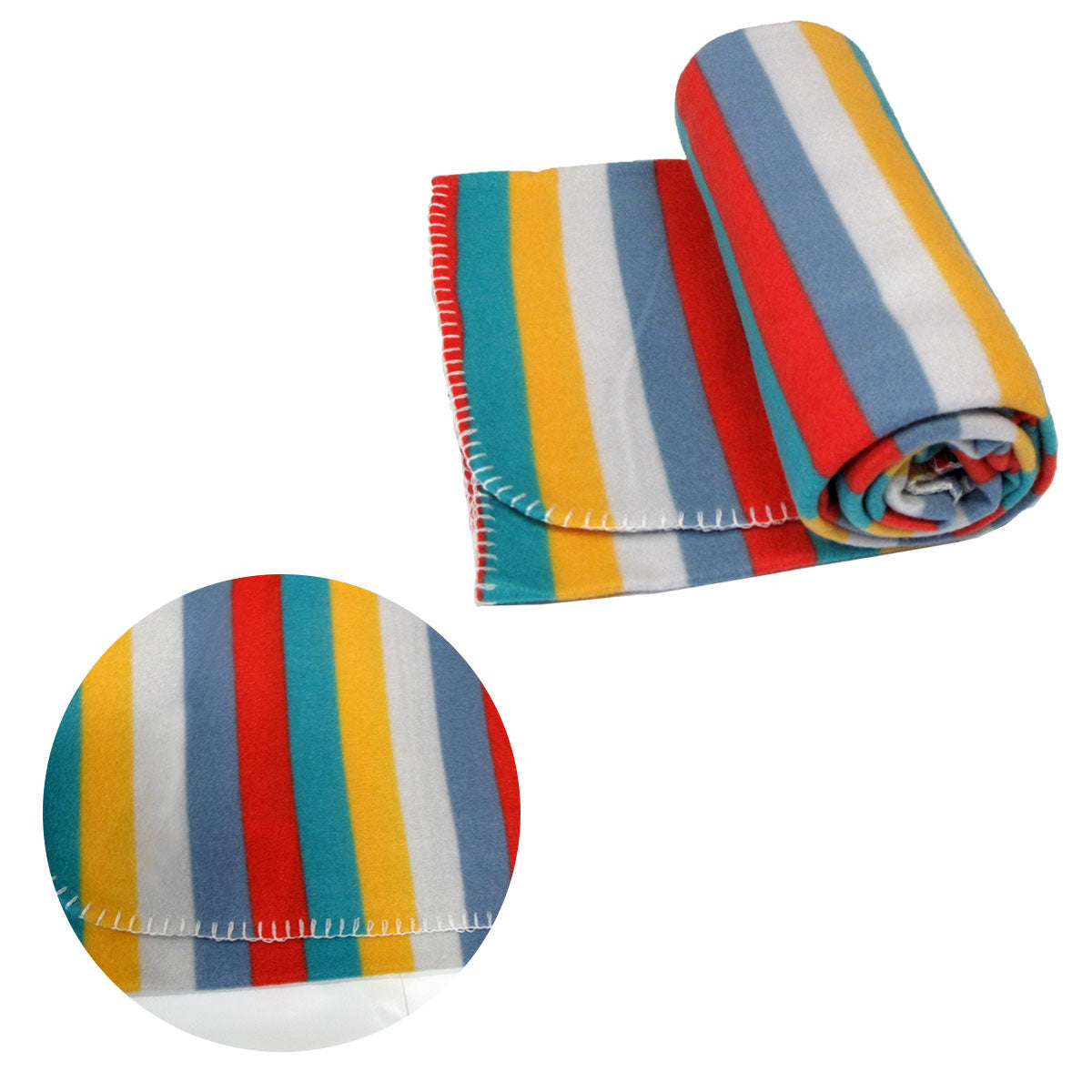 Polar Fleece Blanket Throw Rug Navy 120 x 150cm Bright Stripes