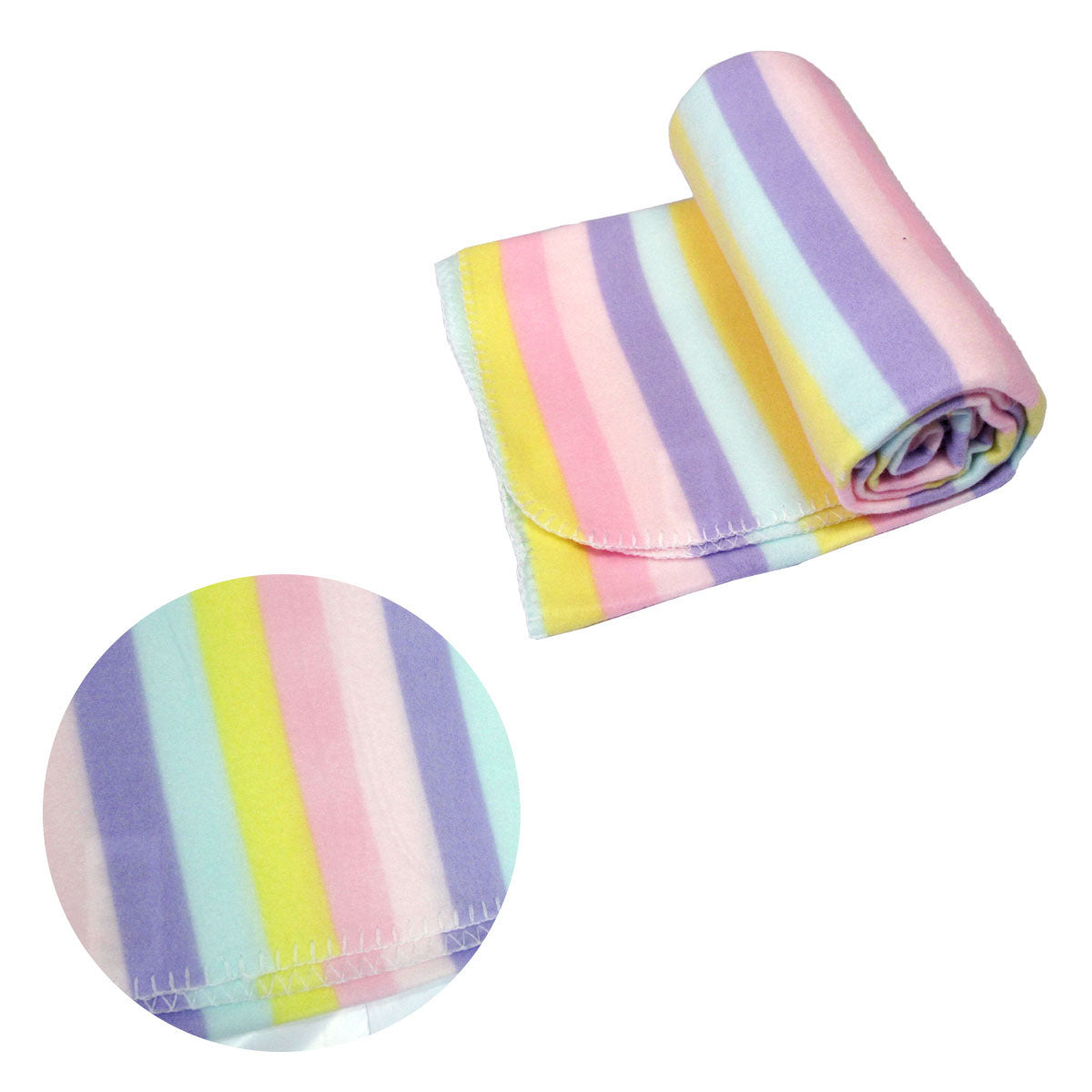 Polar Fleece Blanket Throw Rug Navy 120 x 150cm Pastel Stripes