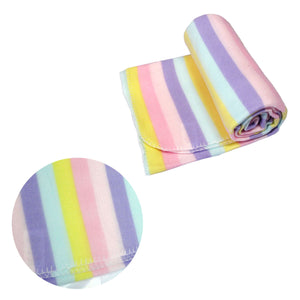 Polar Fleece Blanket Throw Rug Navy 120 x 150cm Pastel Stripes