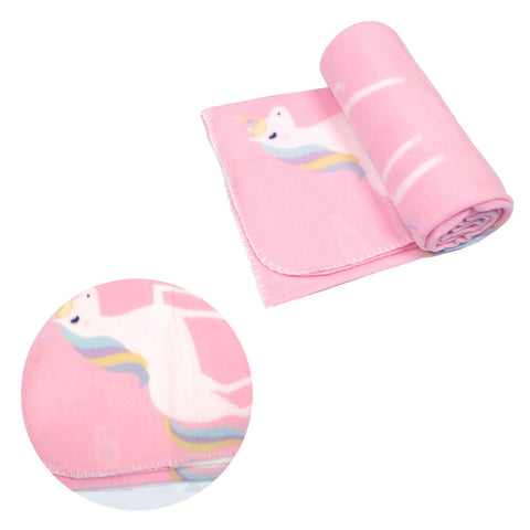 Polar Fleece Blanket Throw Rug Navy 120 x 150cm Pink Unicorn