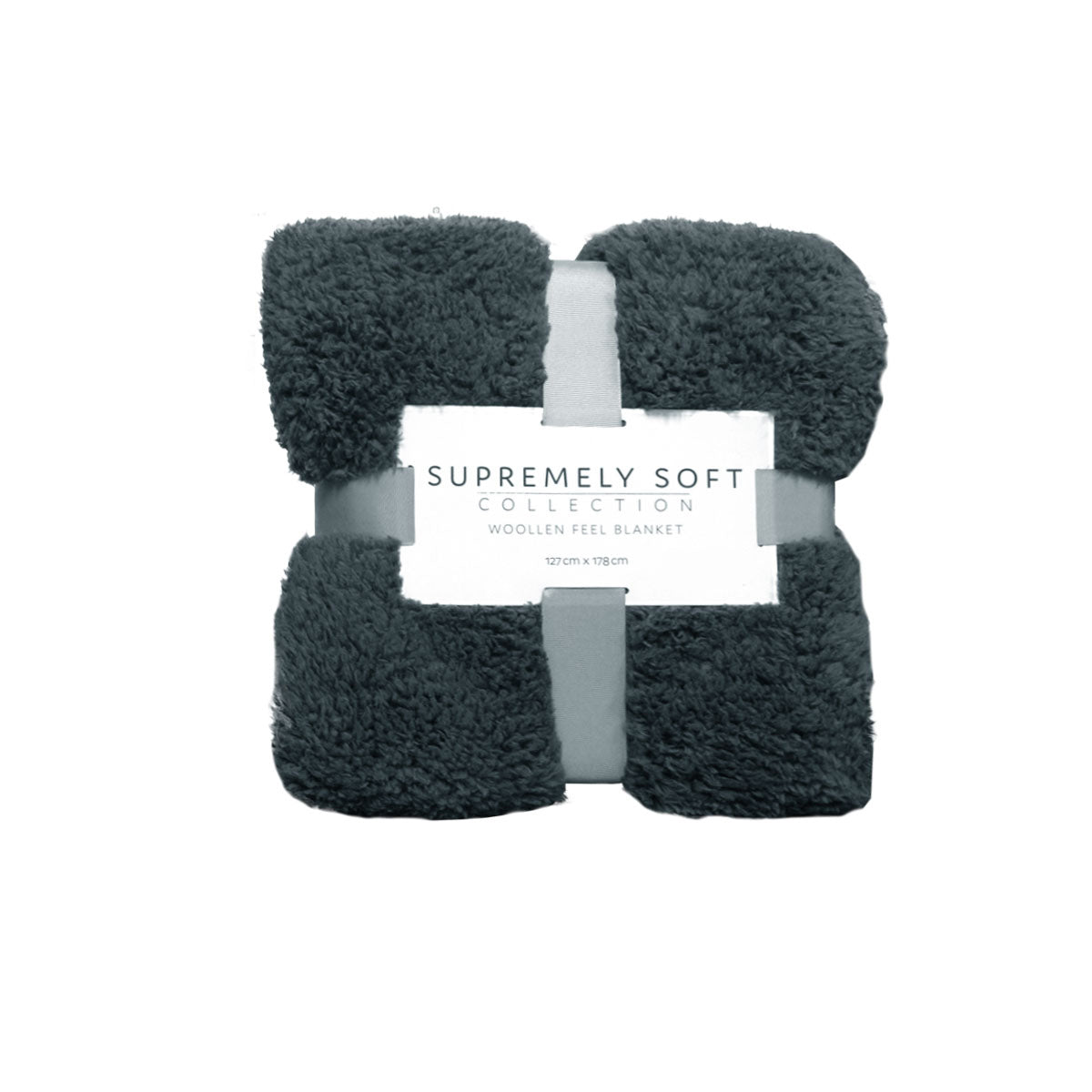 Soft Woollen Feel Fleece 250gsm Throw Rug Blanket Charcoal Grey 127 x 178cm
