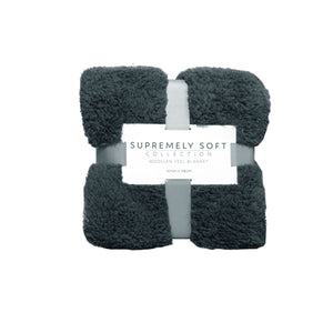 Soft Woollen Feel Fleece 250gsm Throw Rug Blanket Charcoal Grey 127 x 178cm
