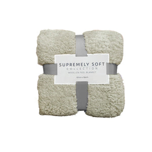 Soft Woollen Feel Fleece 250gsm Throw Rug Blanket Stone 127 x 178cm