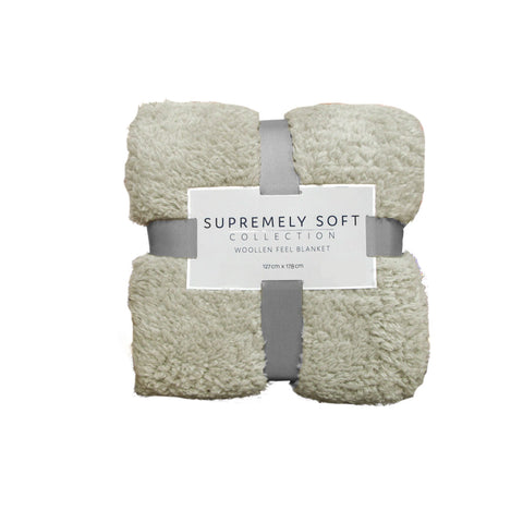 Soft Woollen Feel Fleece 250gsm Throw Rug Blanket Stone 127 x 178cm
