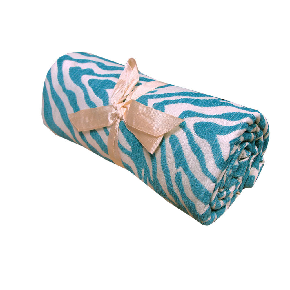 Zebra Stripe Chenille Textured Throw Blanket Rug Aqua 127 x 152cm