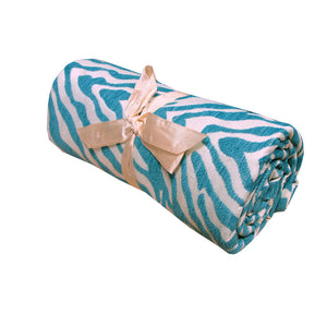 Zebra Stripe Chenille Textured Throw Blanket Rug Aqua 127 x 152cm