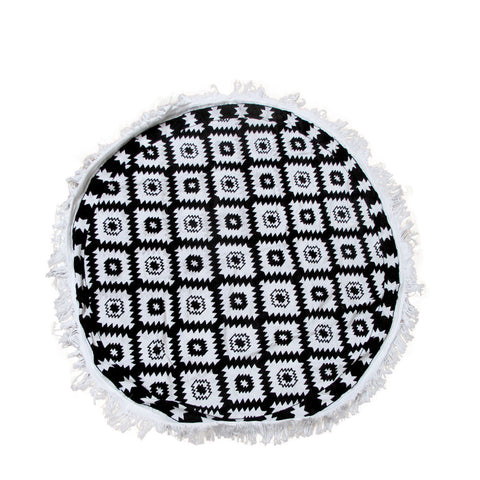 Aztec Pattern Cotton Round Beach Towel 150cm Black White