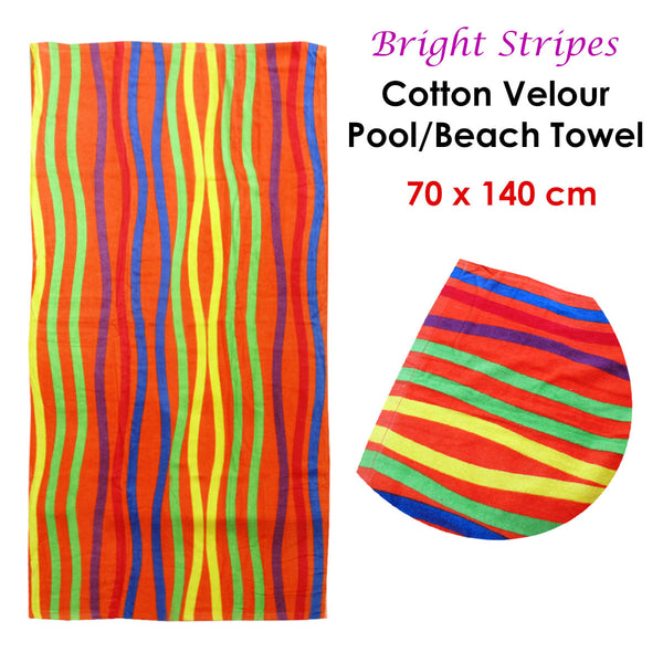 Bright Stripes Cotton Velour Printed Beach Towel 300gsm 70 x 140cm
